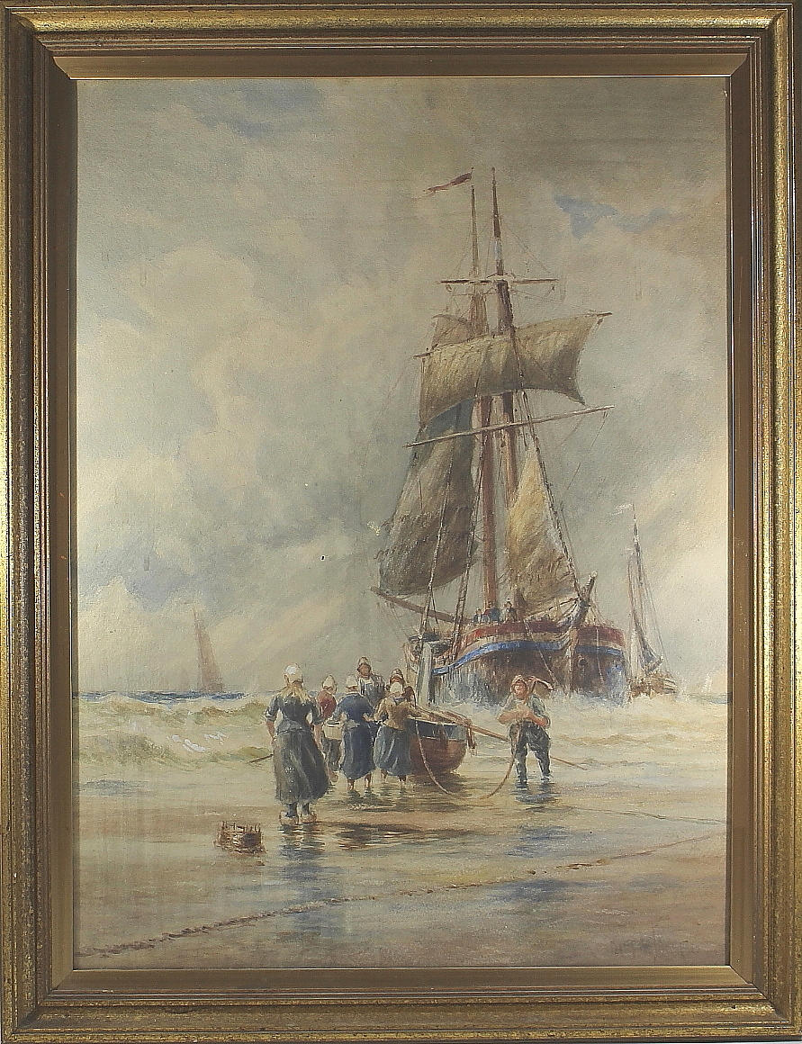 CHARLES JOHN DELACY. akvarell, Holländsk fiskebåt. Otydligt signerad.