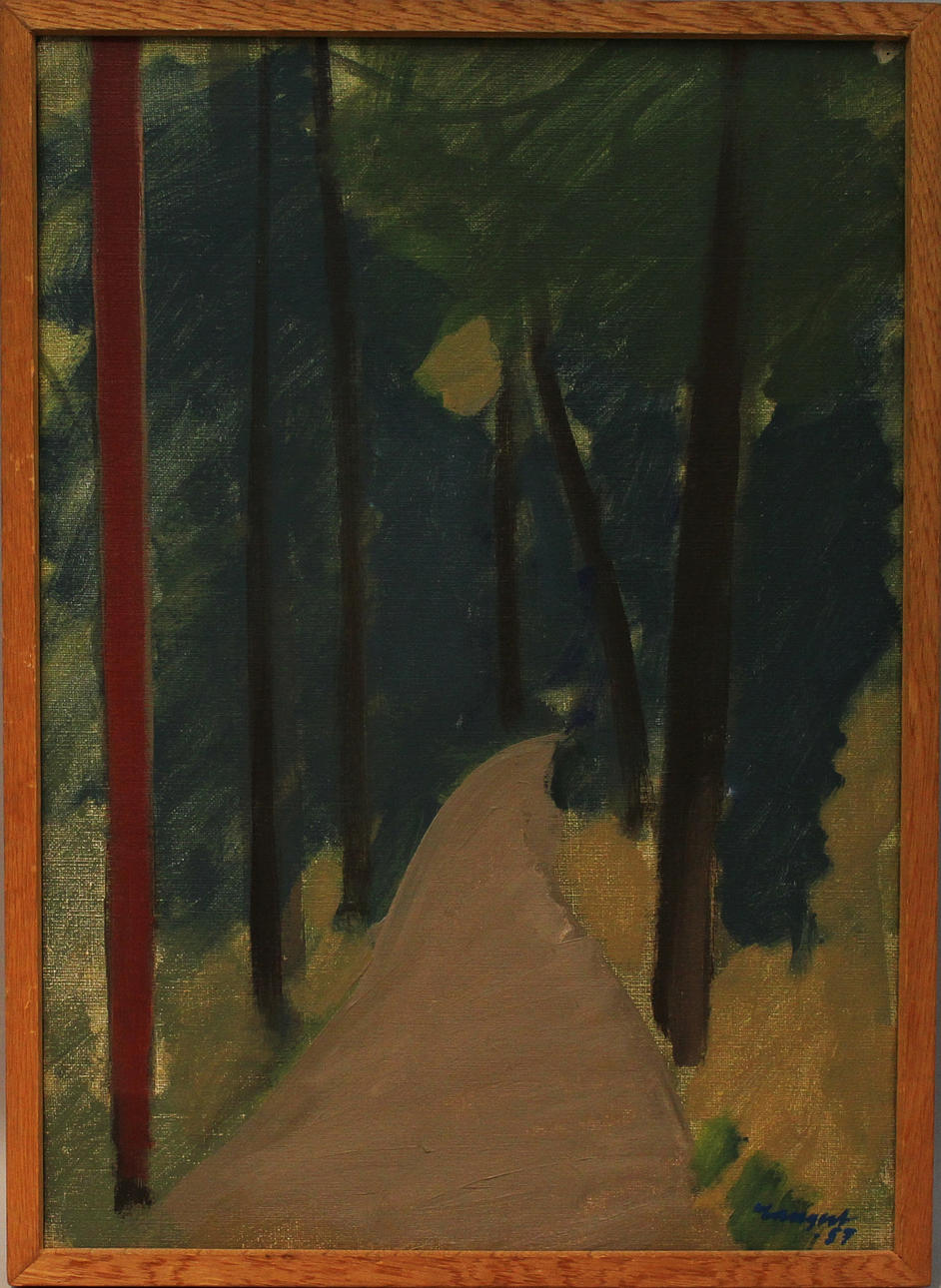 OLLE LANGERT. "Skogsväg". Olja på duk. Signerad Langert och daterad -57.