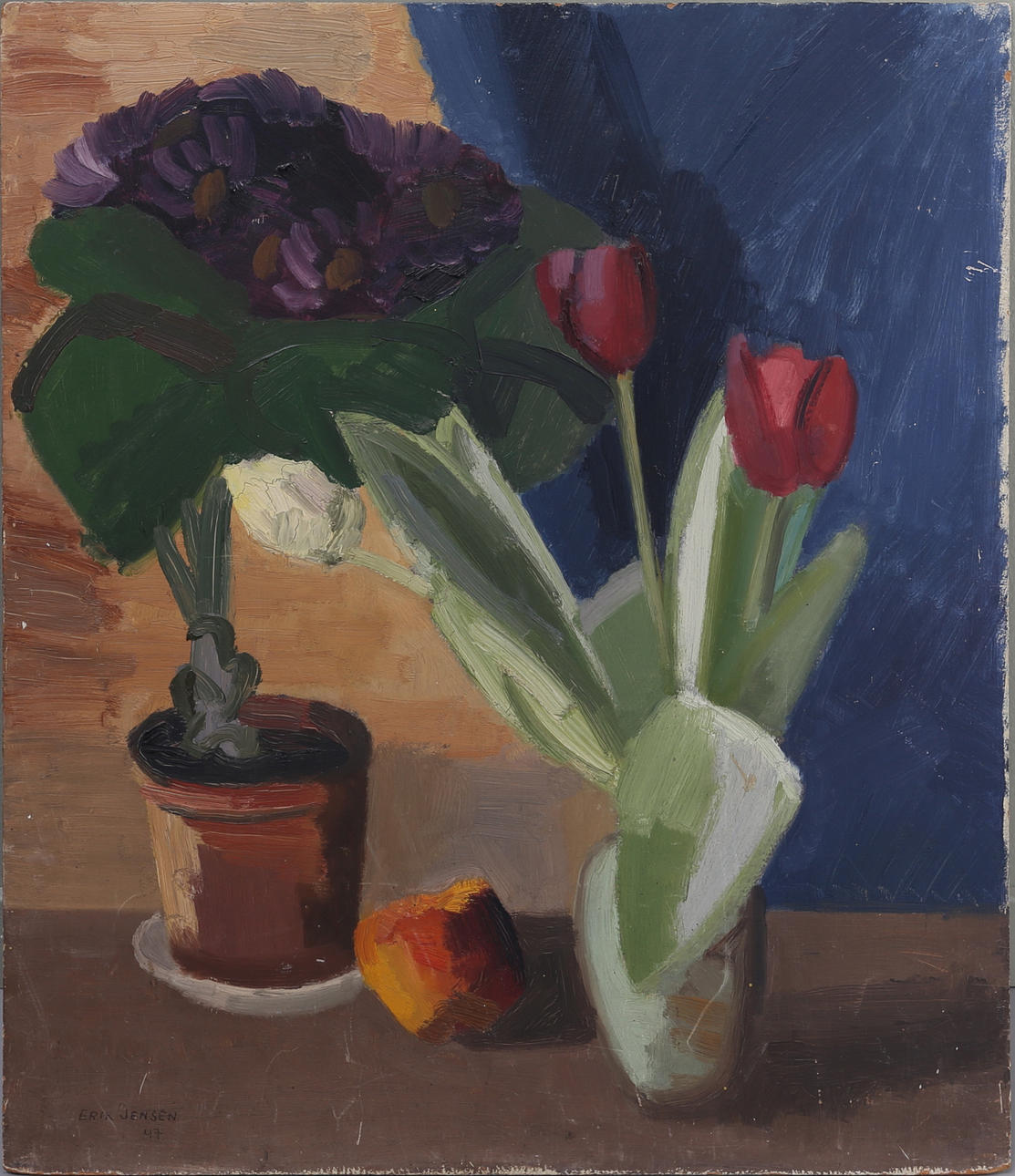 ERIK JENSÉN. Blomsterstilleben, olja på pannå, signerad och daterad.