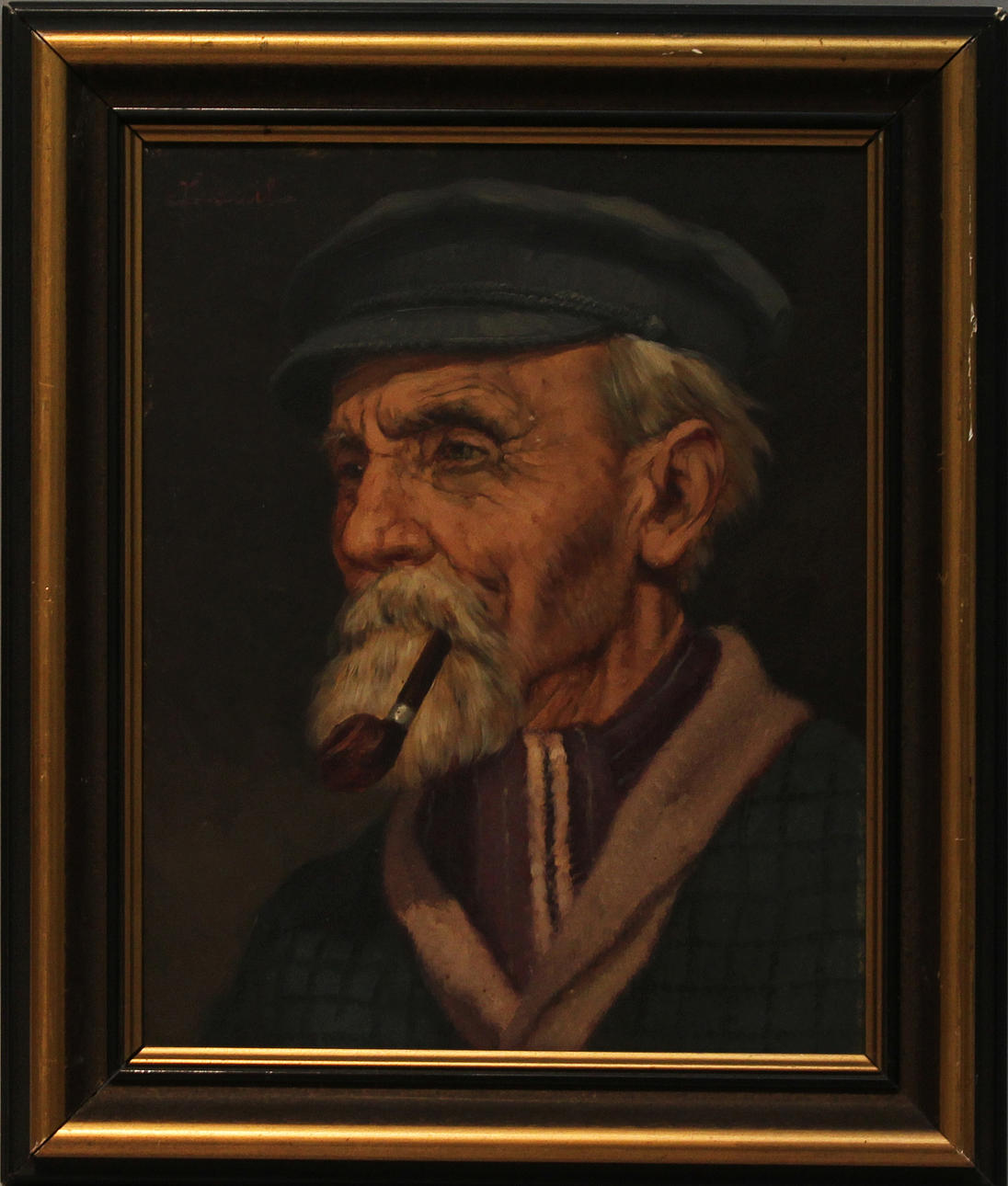 BÈLA HRADIL. MAn med pipa. Olja på pannå. Signerad Hradil.