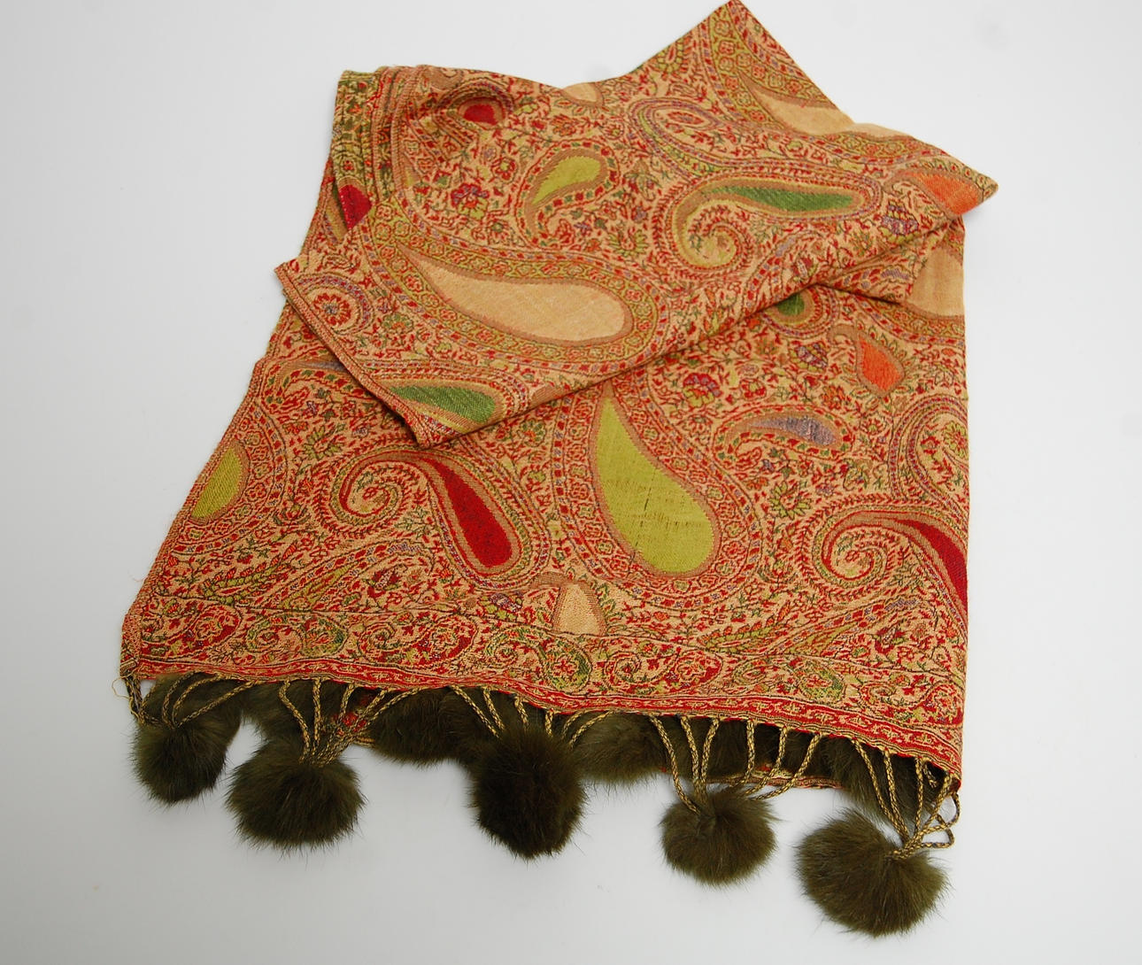 PASHMINASJAL, paisleymönstrad, Cashmere, silke, päls, nyskick.