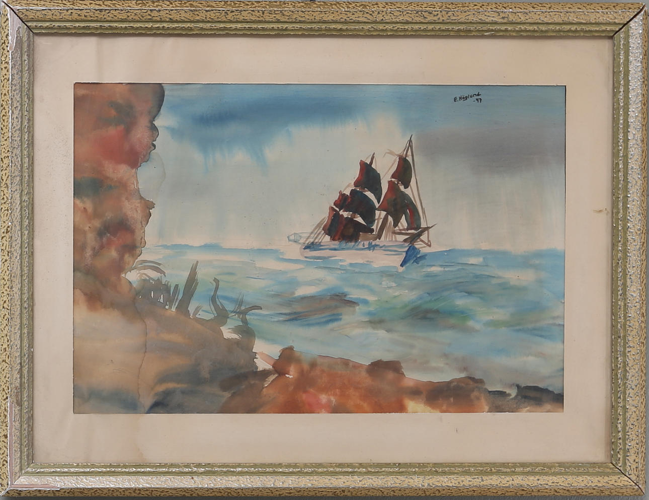 ERIK HÖGLUND. Skeppsmotiv, akvarell, signerad och daterad.