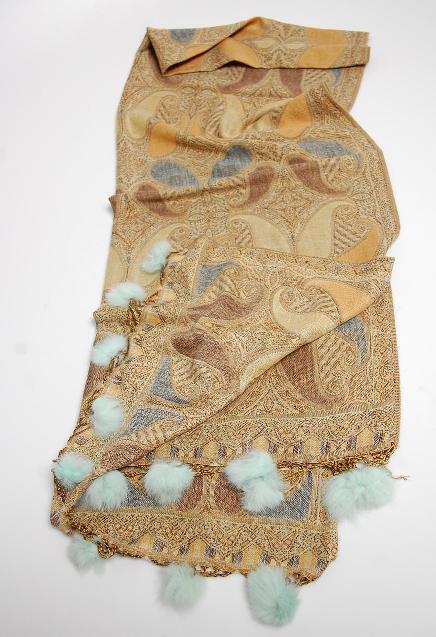 PASHMINASJAL, paisleymönstrad, Cashmere, silke, päls, nyskick.