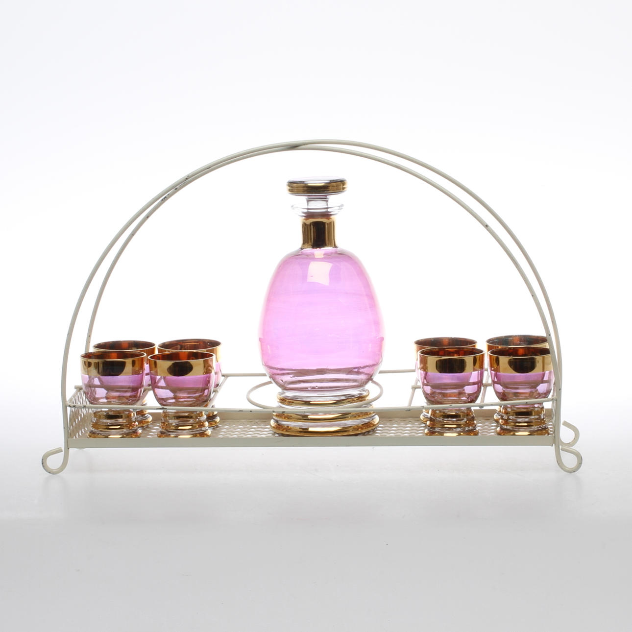 KARAFF, GLAS, 8 st, i ställning, 1900-tal.