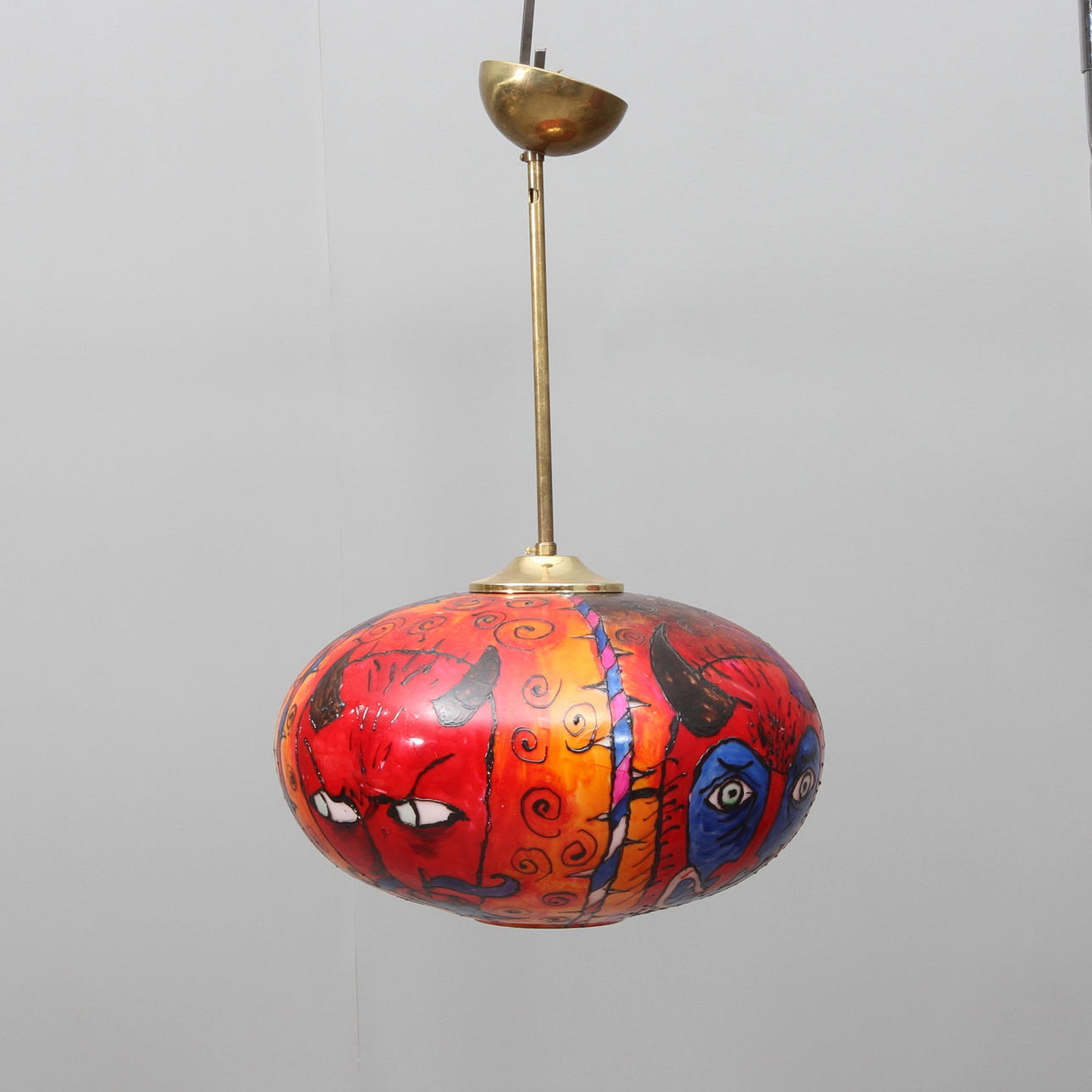 CEILING LAMP, glass, devil decor, 20th century.