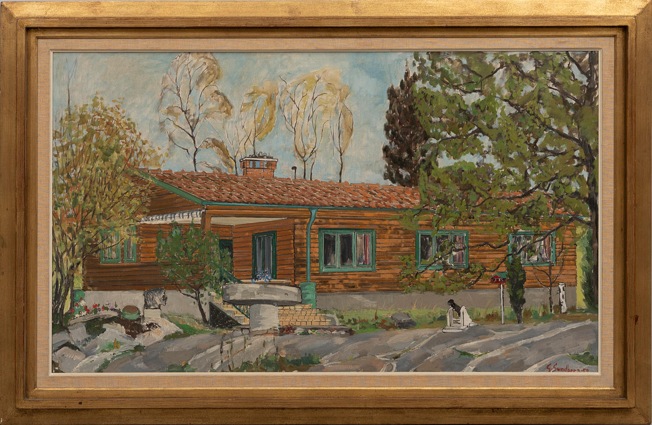 GUNNAR SUNDBERG. Farm motif, oil on canvas, signed and dated -59.