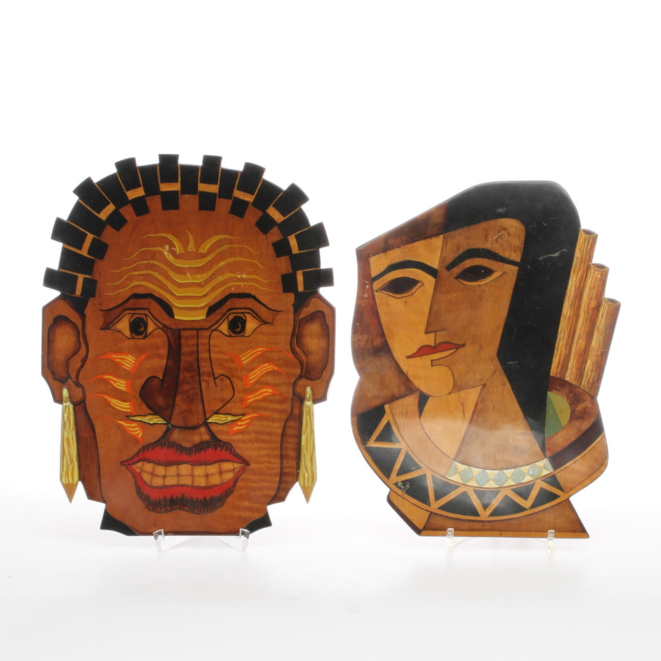 NILS E BERGLUND. 2 st, bemålat trä, signerade a tergo samt "Komp. 1955".