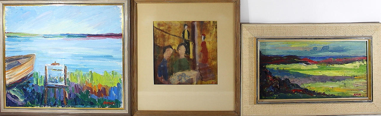 AKSEL LINDSTRÖM. olja på duk, pannå och akvarell, signerade Aksel.