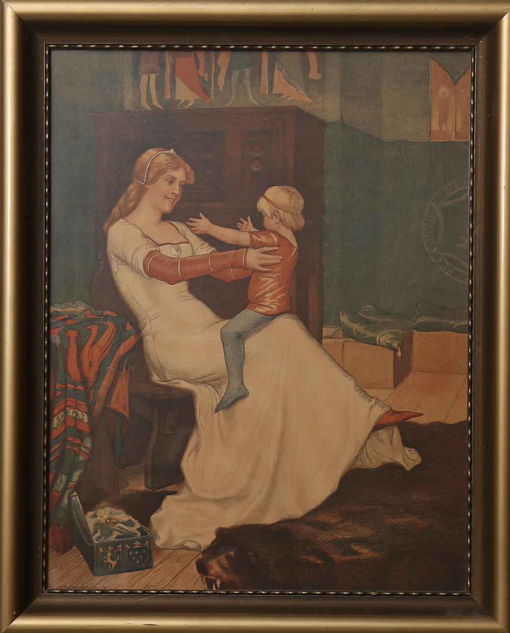 ALBERT EDELFELT. Mor och barn, färglitografiskt tryck, signerad i trycket.