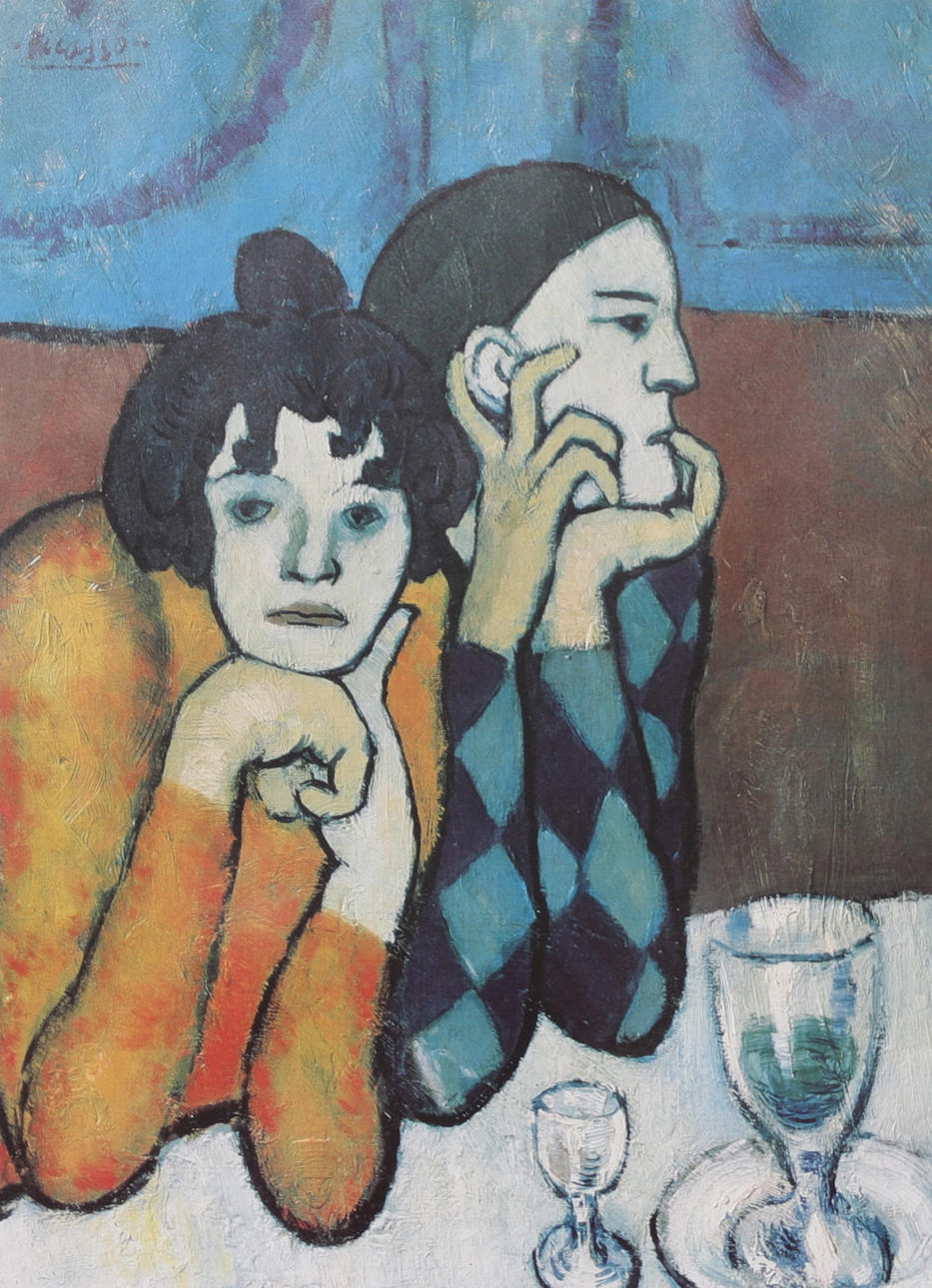 PABLO PICASSO. SEGÚN. «Arlequín con compañía», póster.