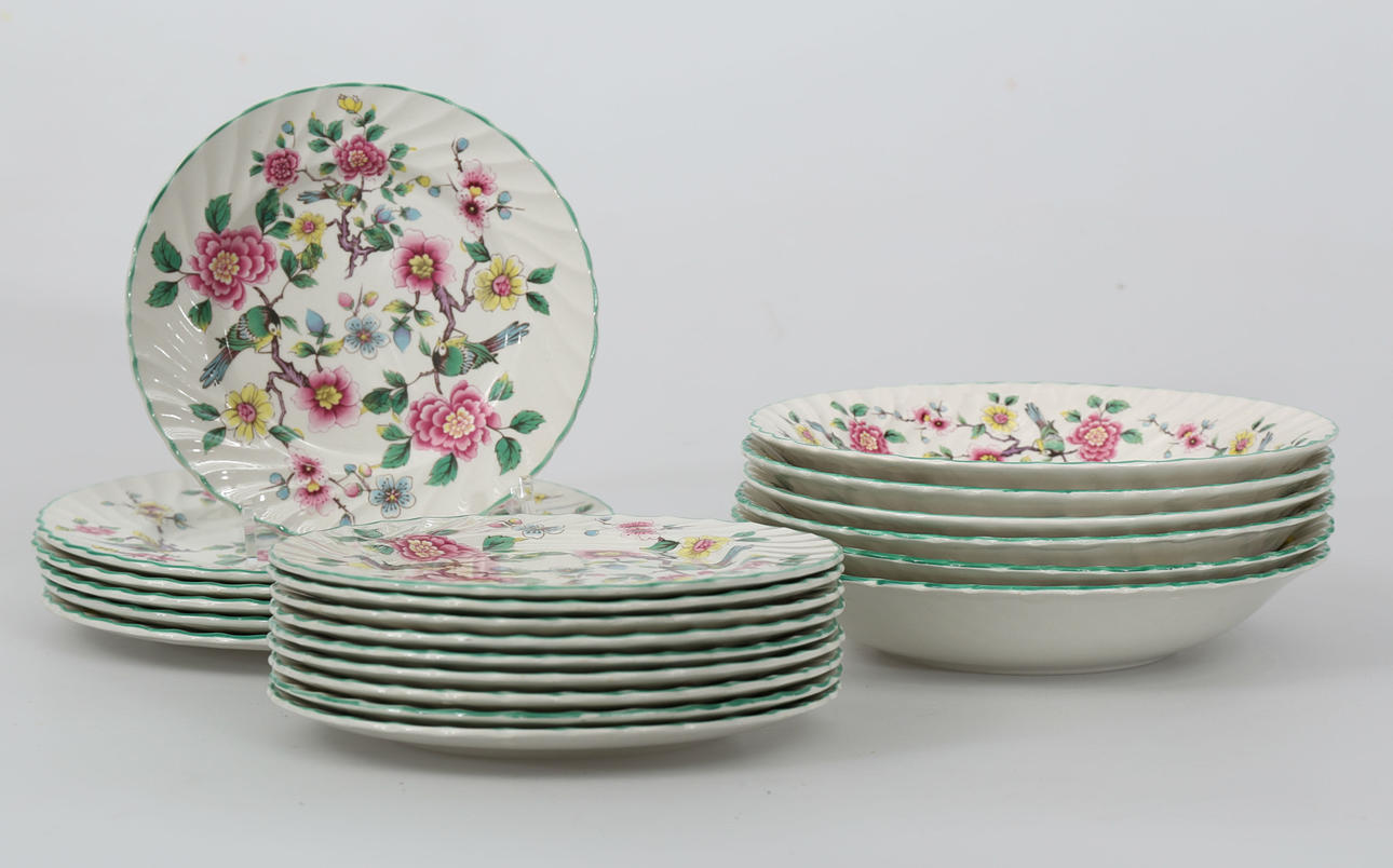 SERVISDELAR, porslin, "Old Foley", 21 stycken, England.