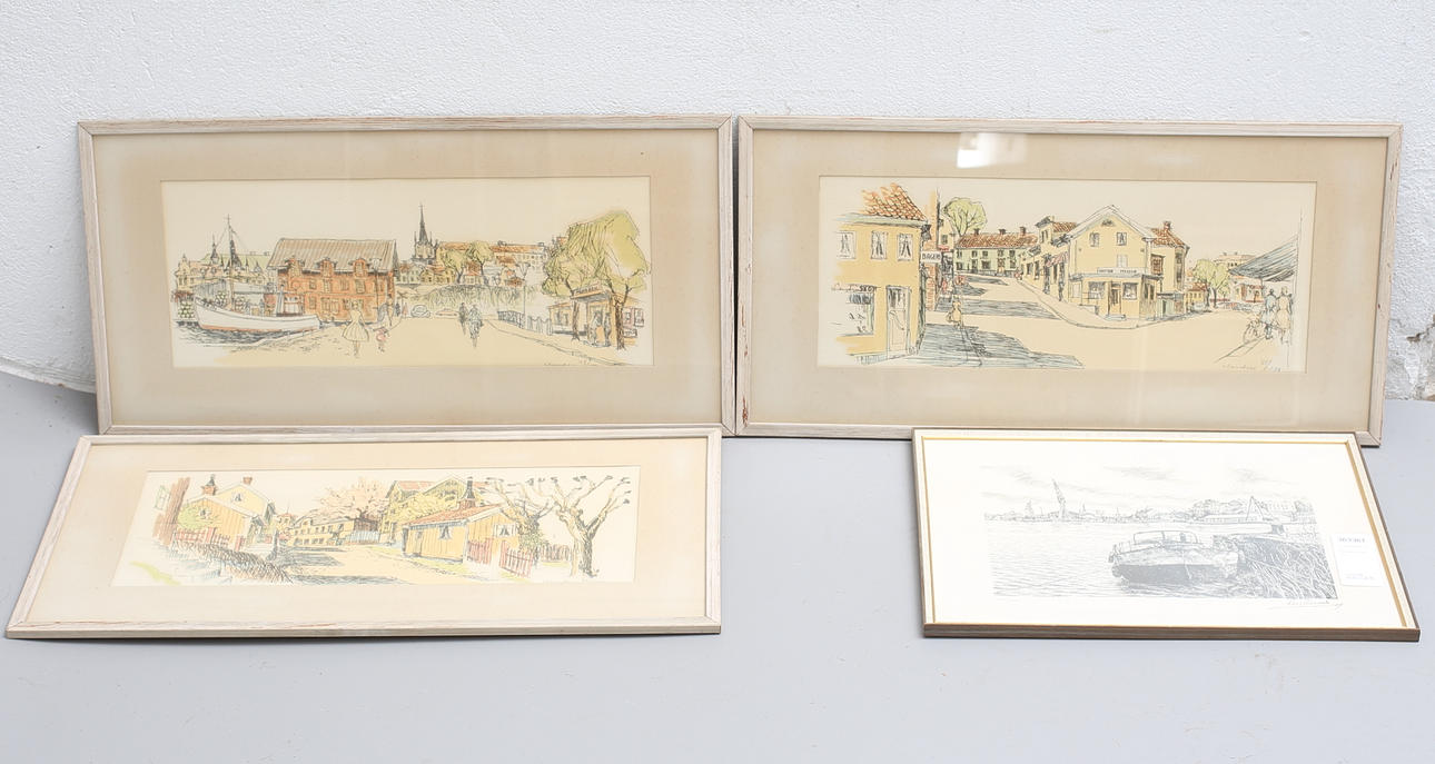 LITOGRAFIER, 4 st, Oskarshamnsmotiv.