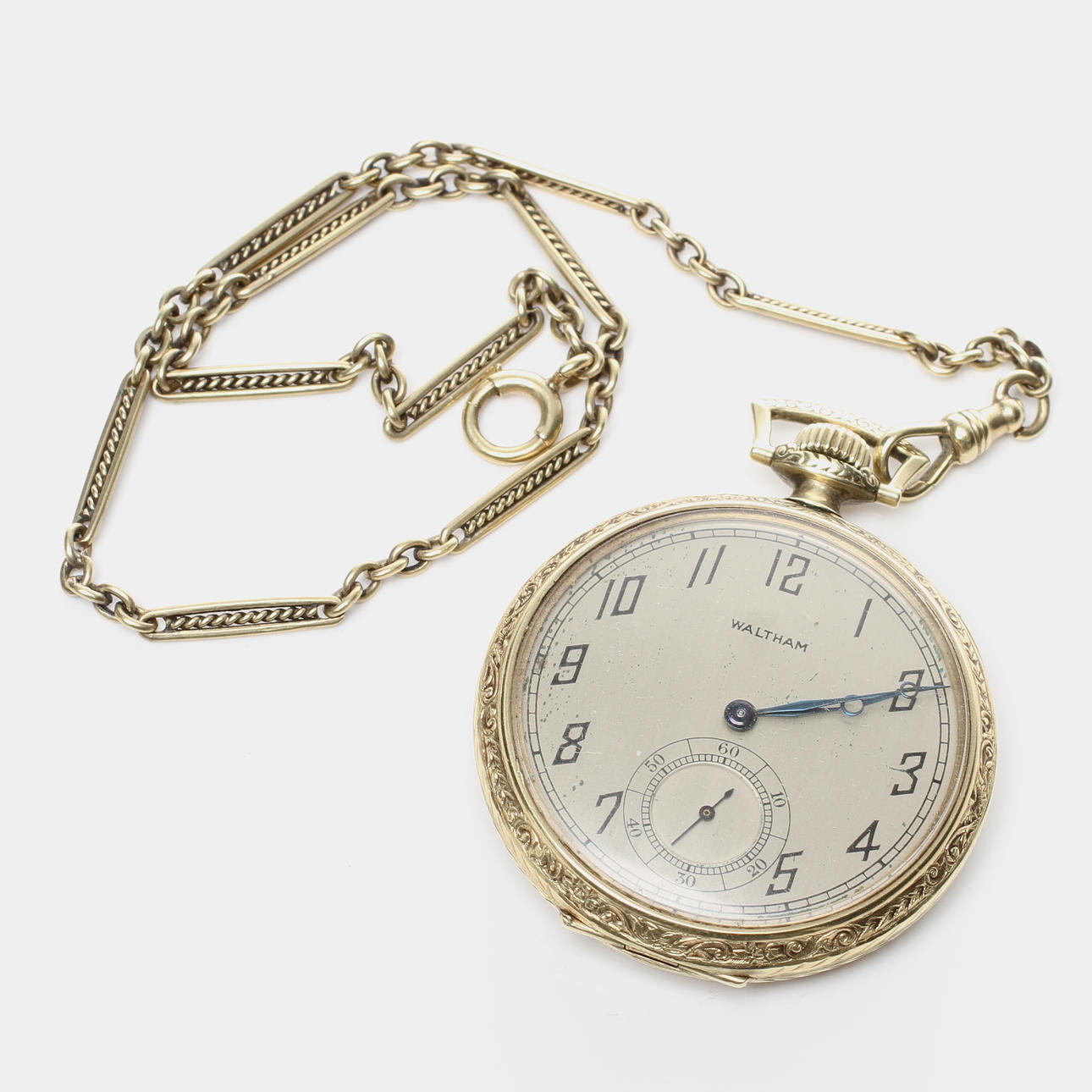 FICKUR samt KLOCKEDJA, 14k guld, urverk Waltham, boett Elgin Giant.