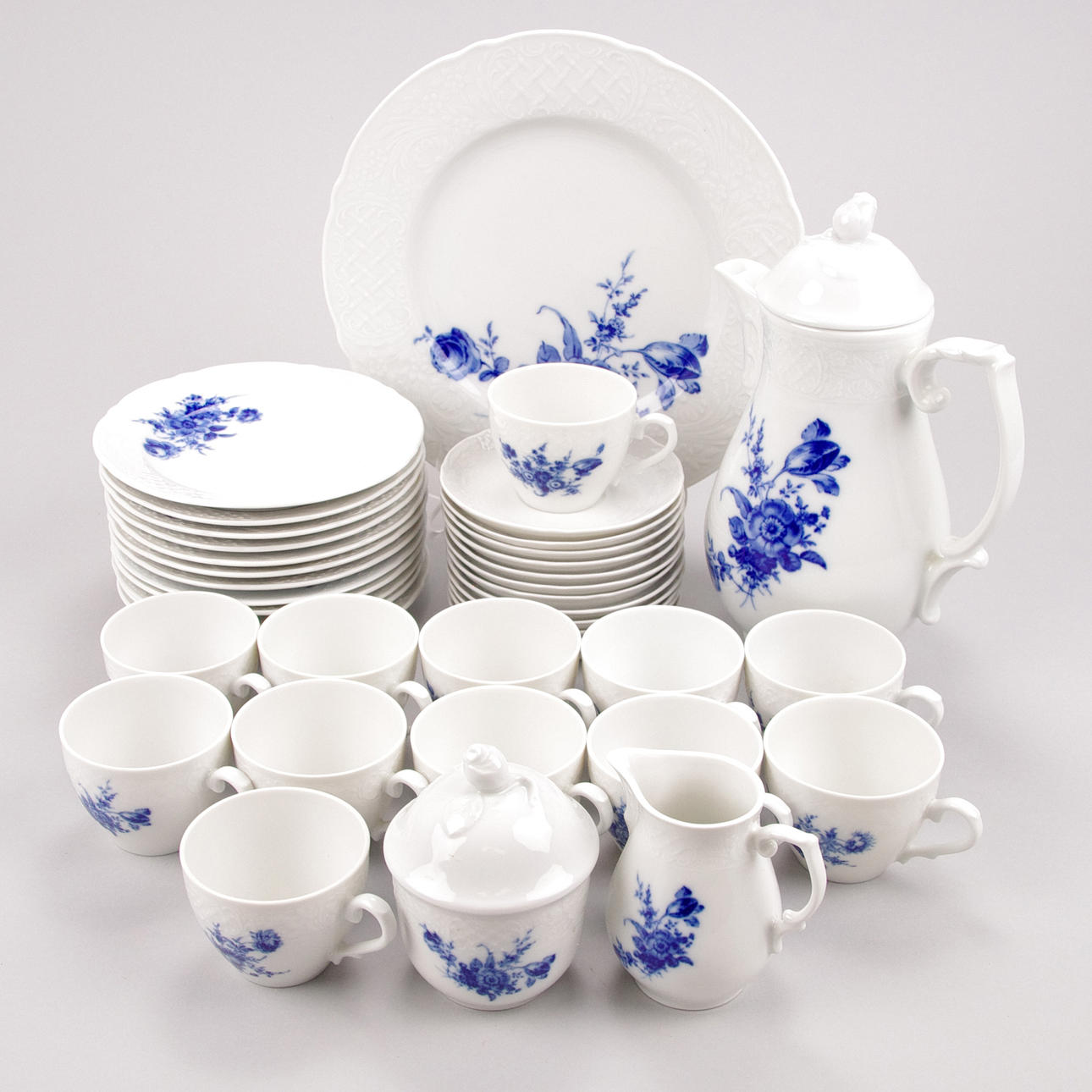 KAFFESERVIS, porslin, blå blomsterdekor, Schumann Arzberg.