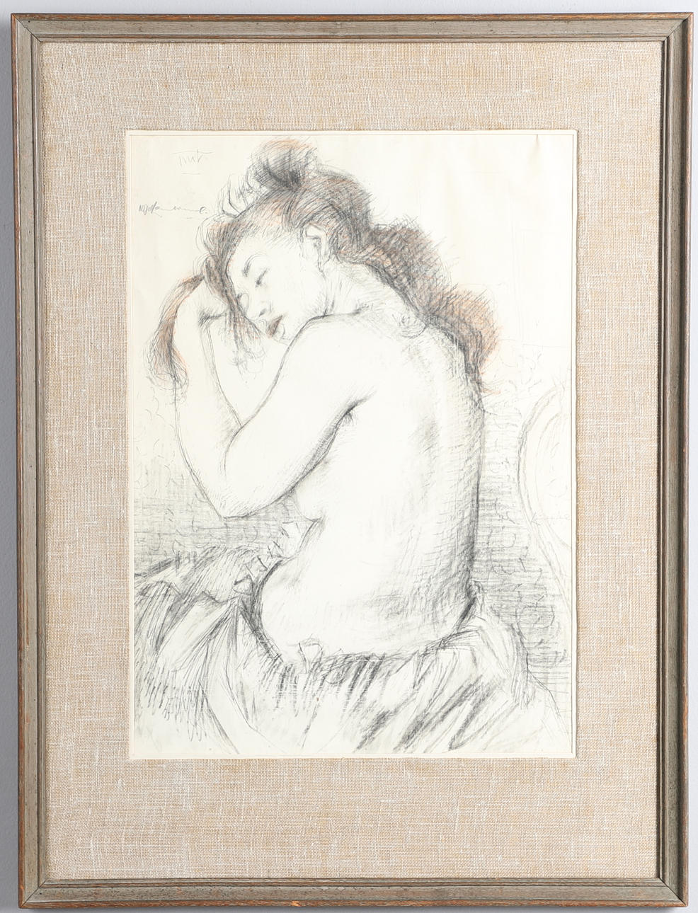 NIGEL LAMBOURNE (1919-1988). SEATED NUDE, BRUSHING HER HAIR.