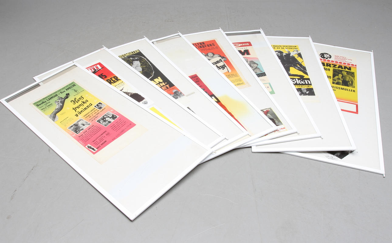 FILMAFFISCHER, 16 st, mestadels Errol Flynn och Jonny Weismuller, 1900-talets andra hälft.