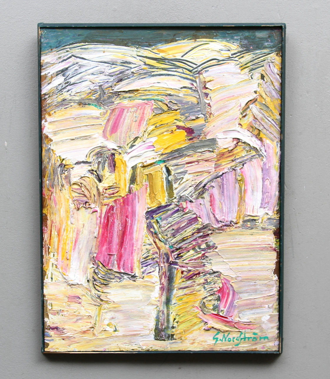 GUNNAR NORDSTRÖM. Komposition, olja på pannå, signersd G Nordström.