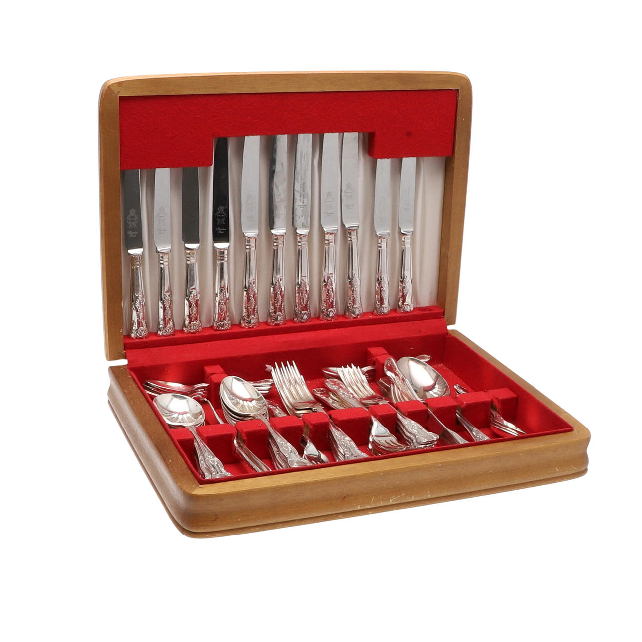 KANTINE AF BESTIK MED SØLVBELAGT KONGEMØNSTER.