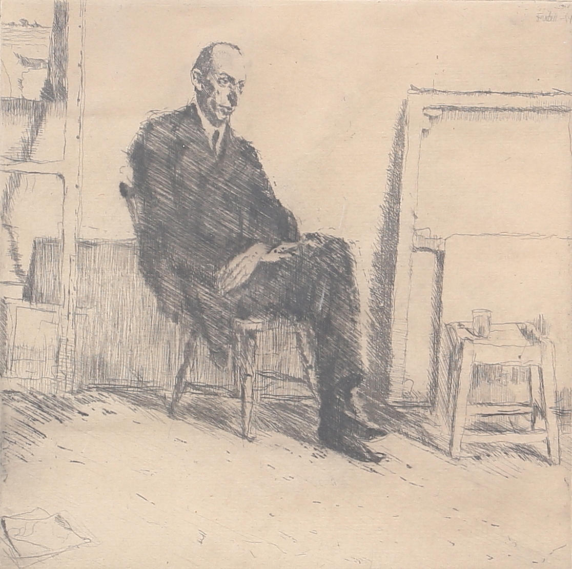 AXEL FRIDELL. Etching, “Artists' portrait Alfred Hedlund”, signed, dated 1915.