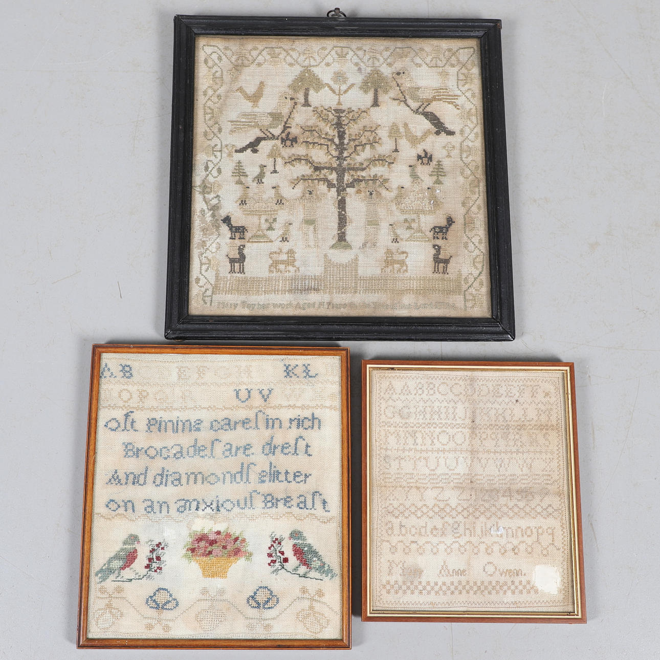 A LATE 18TH CENTURY SAMPLER AND TWO LATER SAMPLERS.