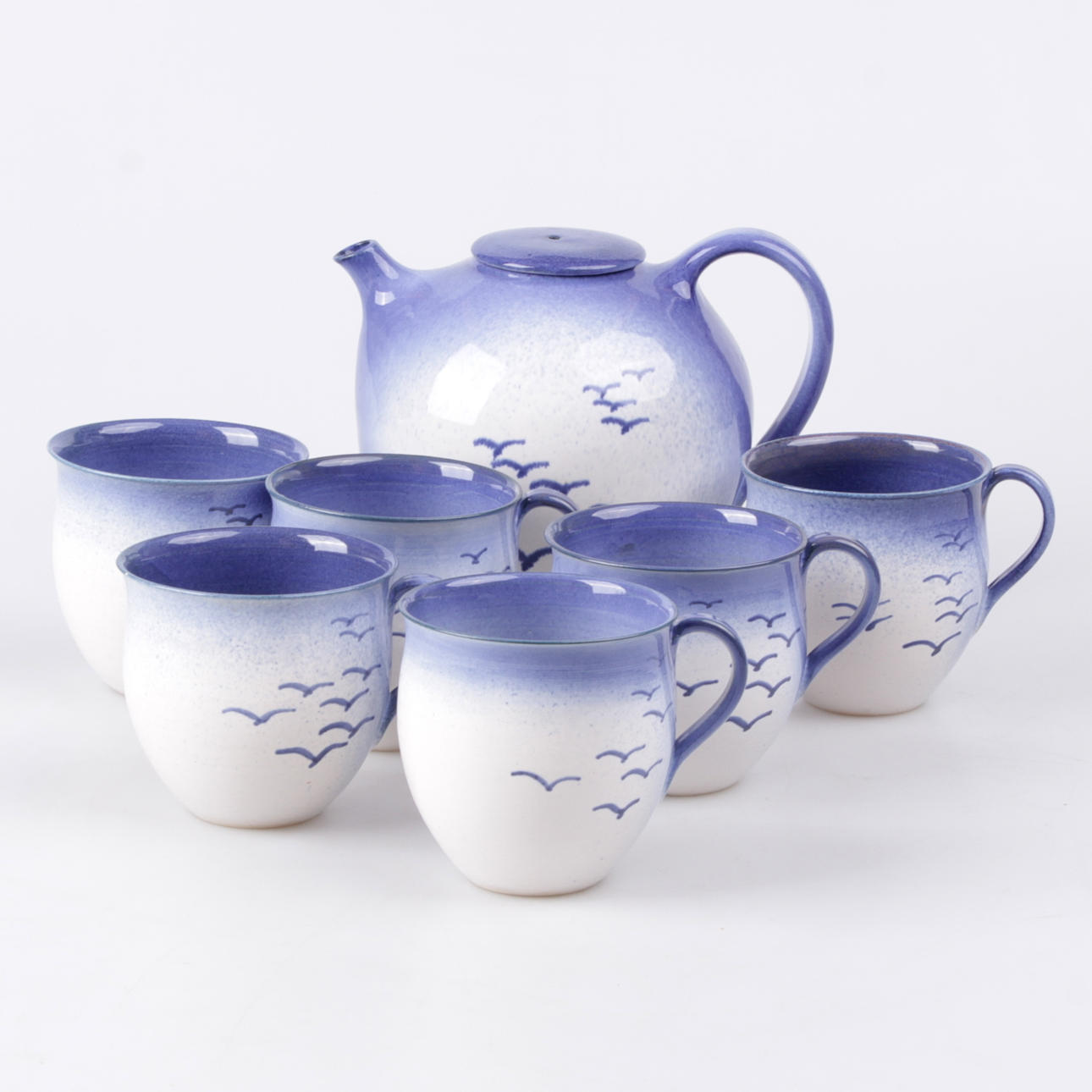 TESERVIS, 7 delar, stengods, Dagmar Änggård, signerade DÄ, 1900-tal.