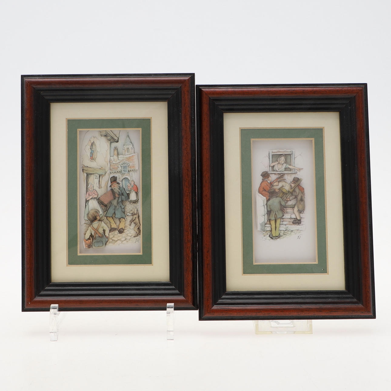 LEE RAYMOND. Decoupage, 2 pcs. 3 dimensional figure scenes, signed.