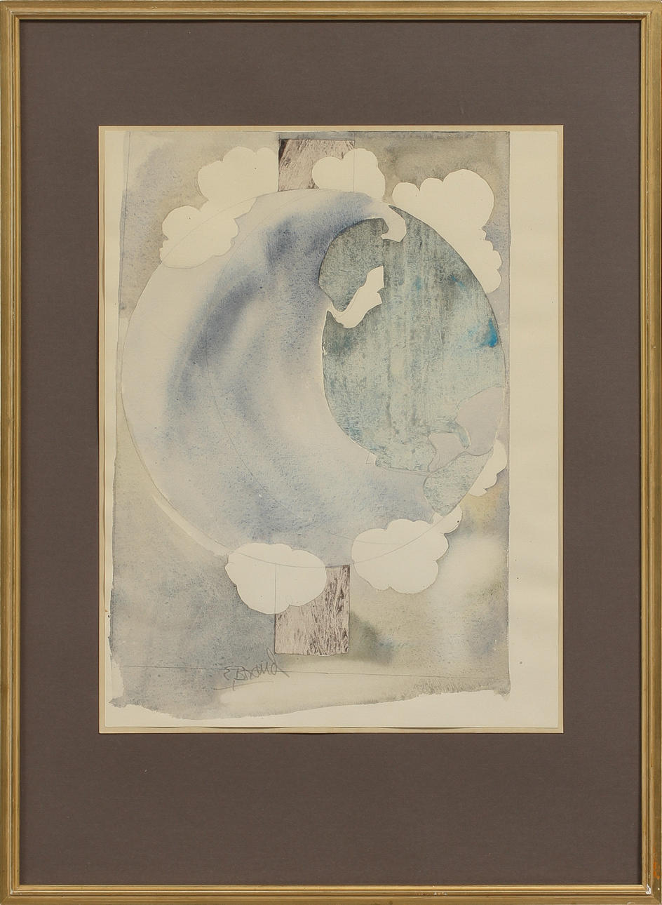 ERLAND BRAND. Månlandskap, akvarell på papper, signerad.