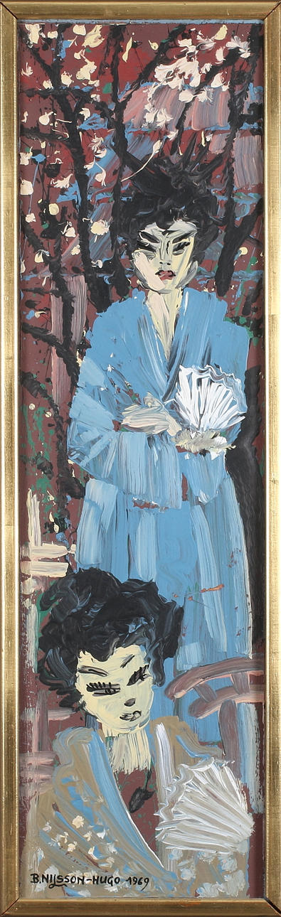 BÖRJE NILSSON-HUGO. "Japans fantasi", olja på spånskiva. Signerad och daterad 1969.