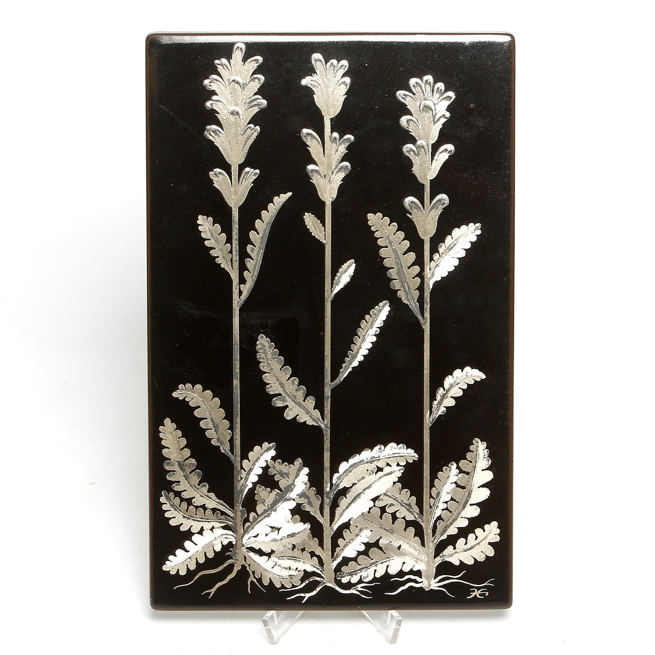 VÄGGPLATTA keramik och silver, "Kung Karls Spira", Heinz Erret, Gustavsberg. 1900-talets andra hälft.