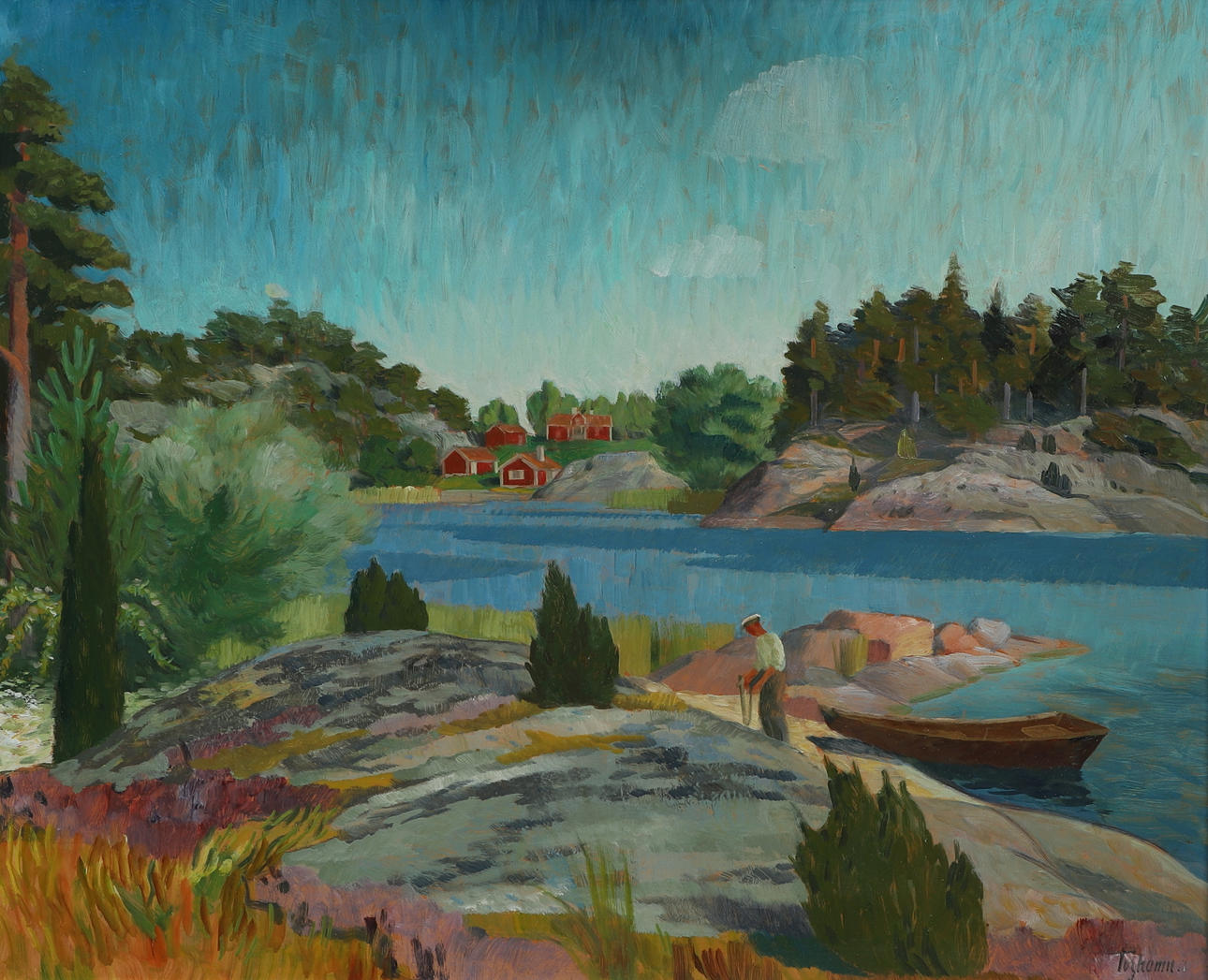 GUNNAR TORHAMN. oil on panel, “Between the Archipelago Mountains”, signed.