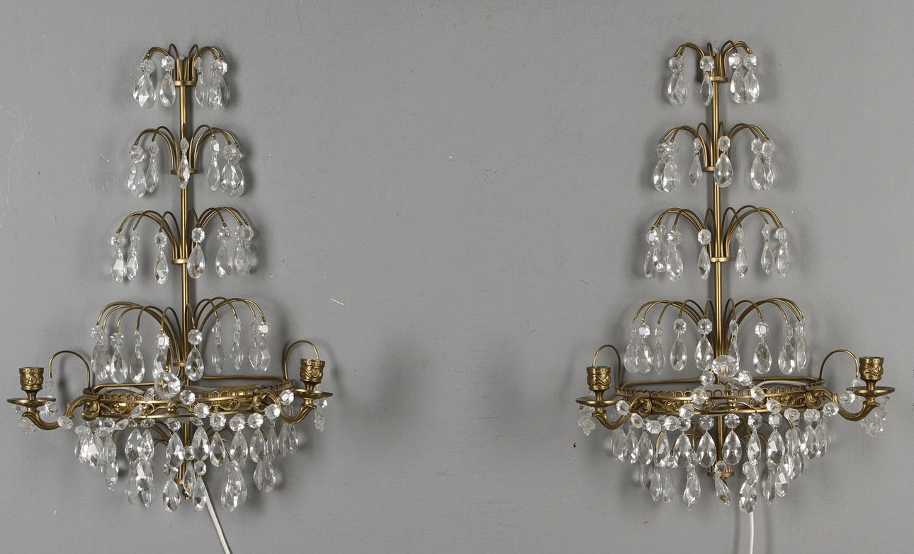 VÄGGLYSTRAR, 1 par, för två ljus vardera, 1900-tal.