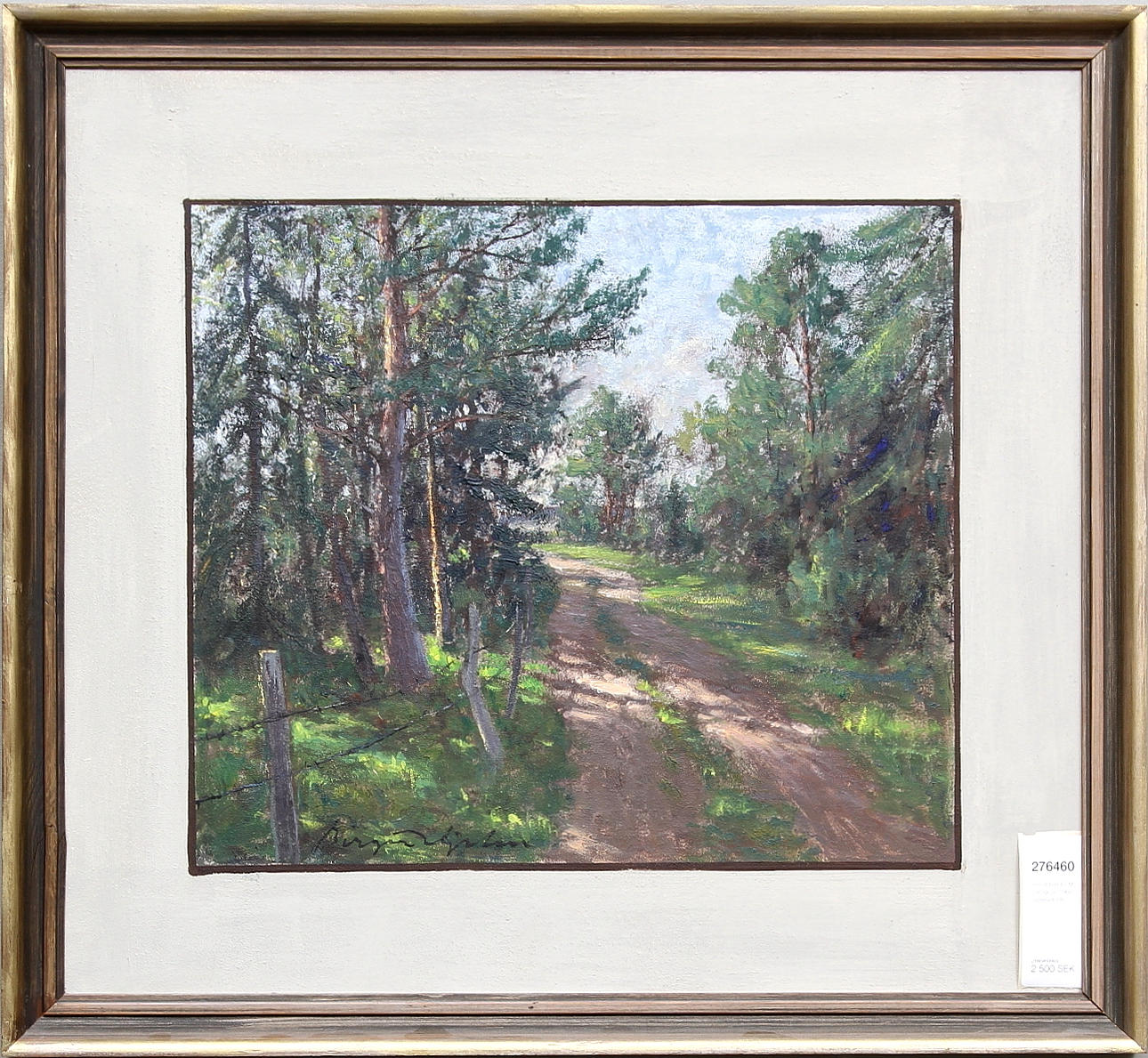 BIRGER HJELM. Solbelyst skogslandskap. Olja på pannå, signerad Birger Hjelm, daterad 1960.