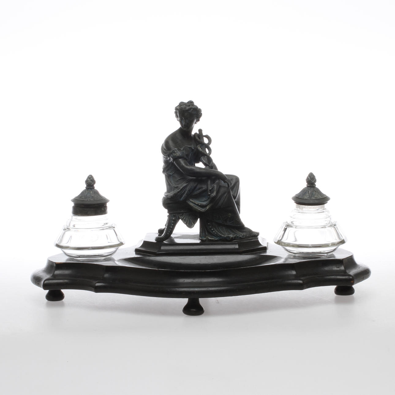 SKRIVSTÅLL, med zinkfigurin, omkring 1900.