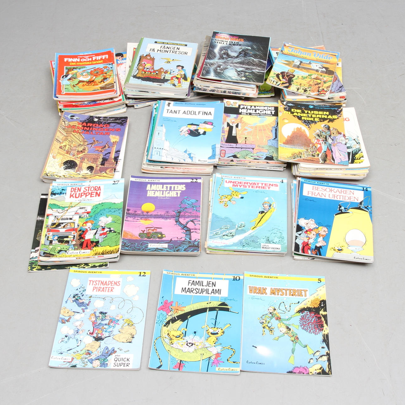 SERIETIDNINGAR, bland annat Spirous Äventyr, Buddy Longway, Blake och Mortimers äventyr. 1900-talets andra hälft.