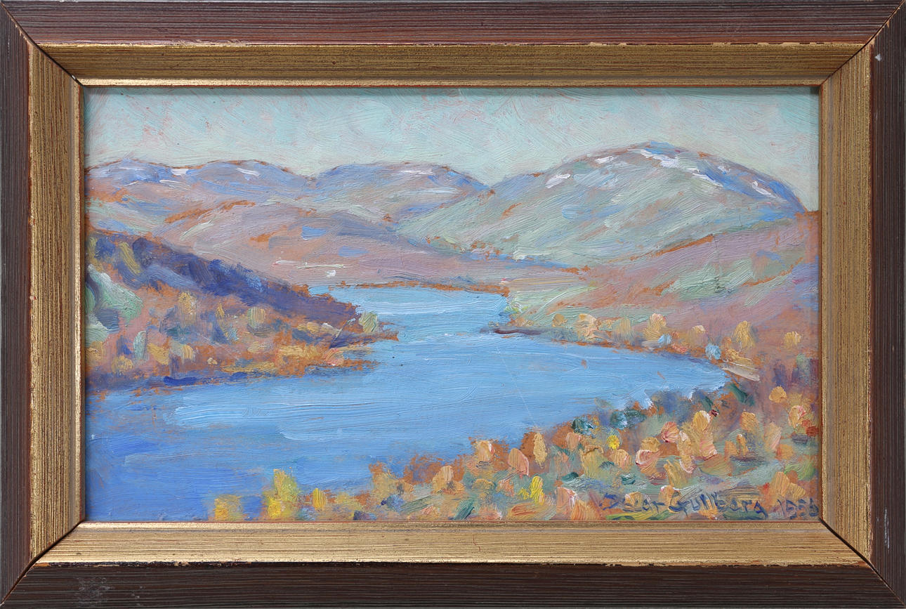 OSCAR GULLBERG. Fjällmotiv, olja på pannå, signerad och daterad 1956.