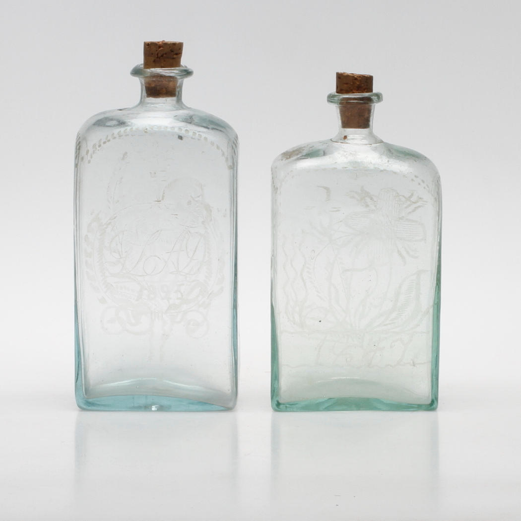 PLUNTOR, 2 st, glas, troligen Cedersbergs glasbruk, 1800-tal.