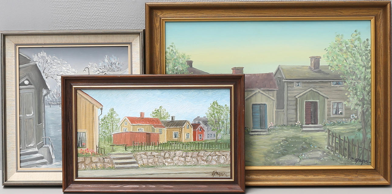 YNGVE JOHANSSON. Oljemålningar, 3 st, Växjömotiv, signerade.