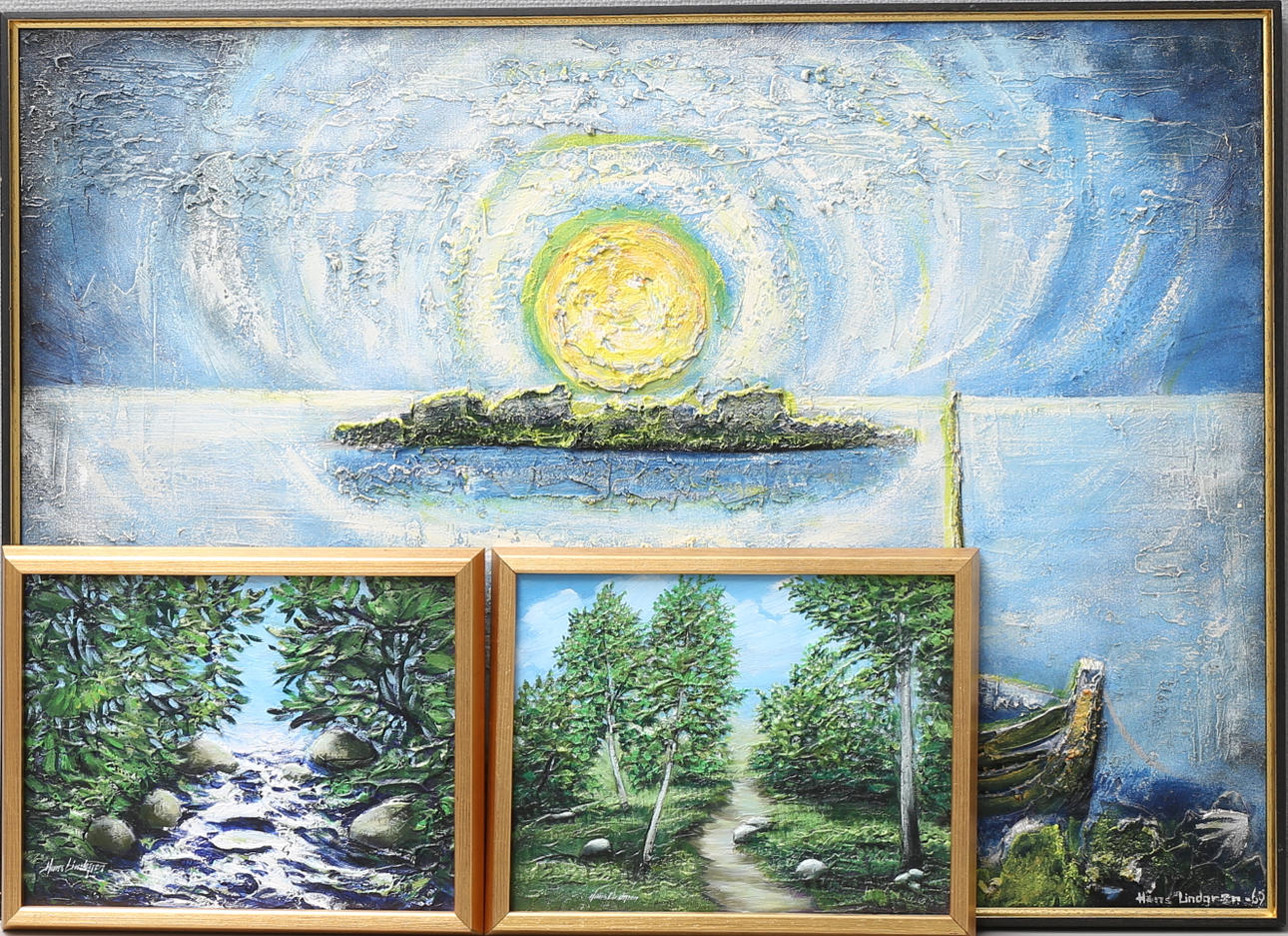 HANS LINDGREN. Landskap. Olja på duk, 3 st, signerade.