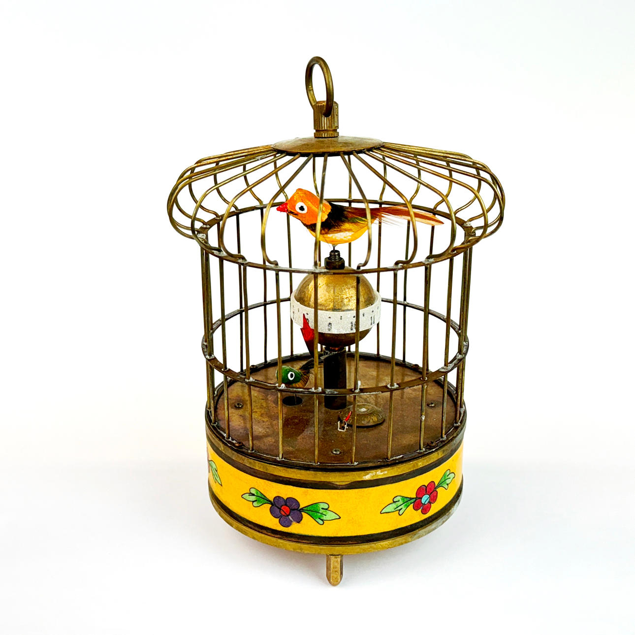 CHINESE ENAMELLED BIRD CAGE CLOCK.
