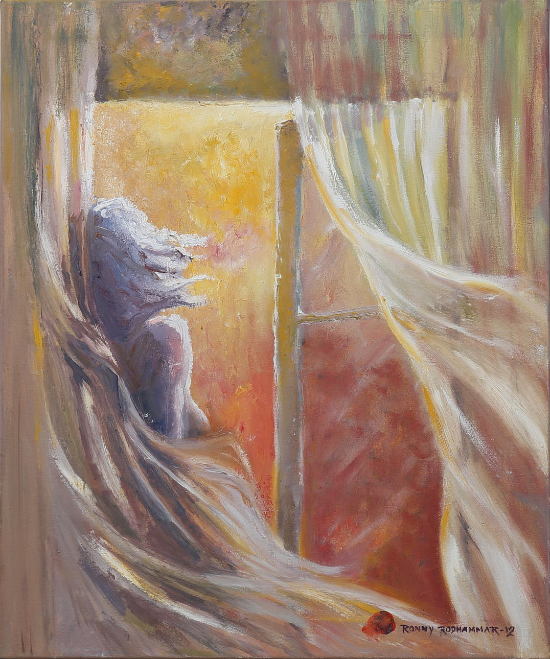RONNY RODHAMMAR. Nymf vid fönster, akryl på duk, signrad och daterad -12.