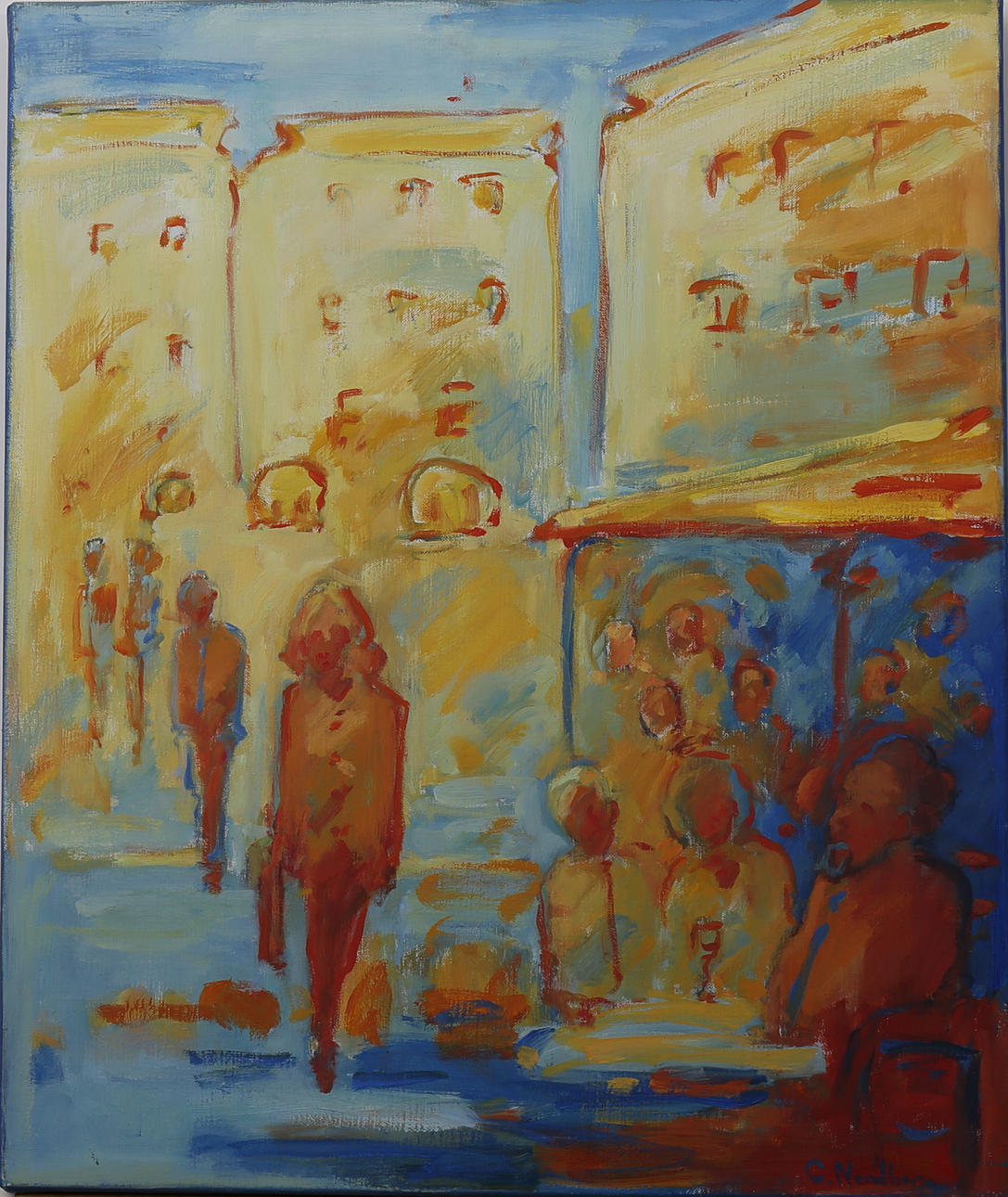 CAMILLA NORDBERG. Vimmel mellan husen, akryl på duk, signerad C Nordberg.