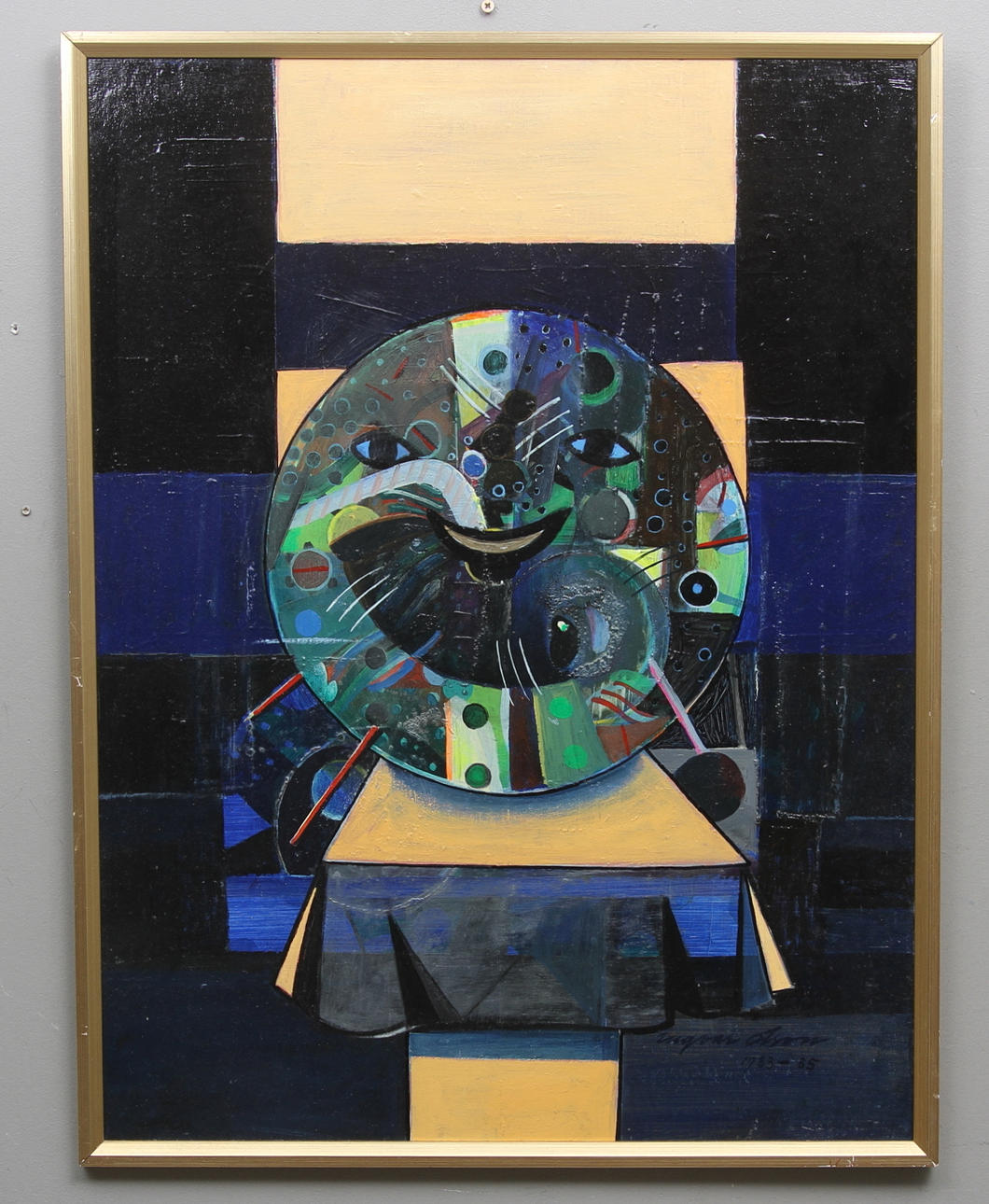 INGVAR OLSON. "Glädje". Blandteknik, signerad och daterad 1983-85.