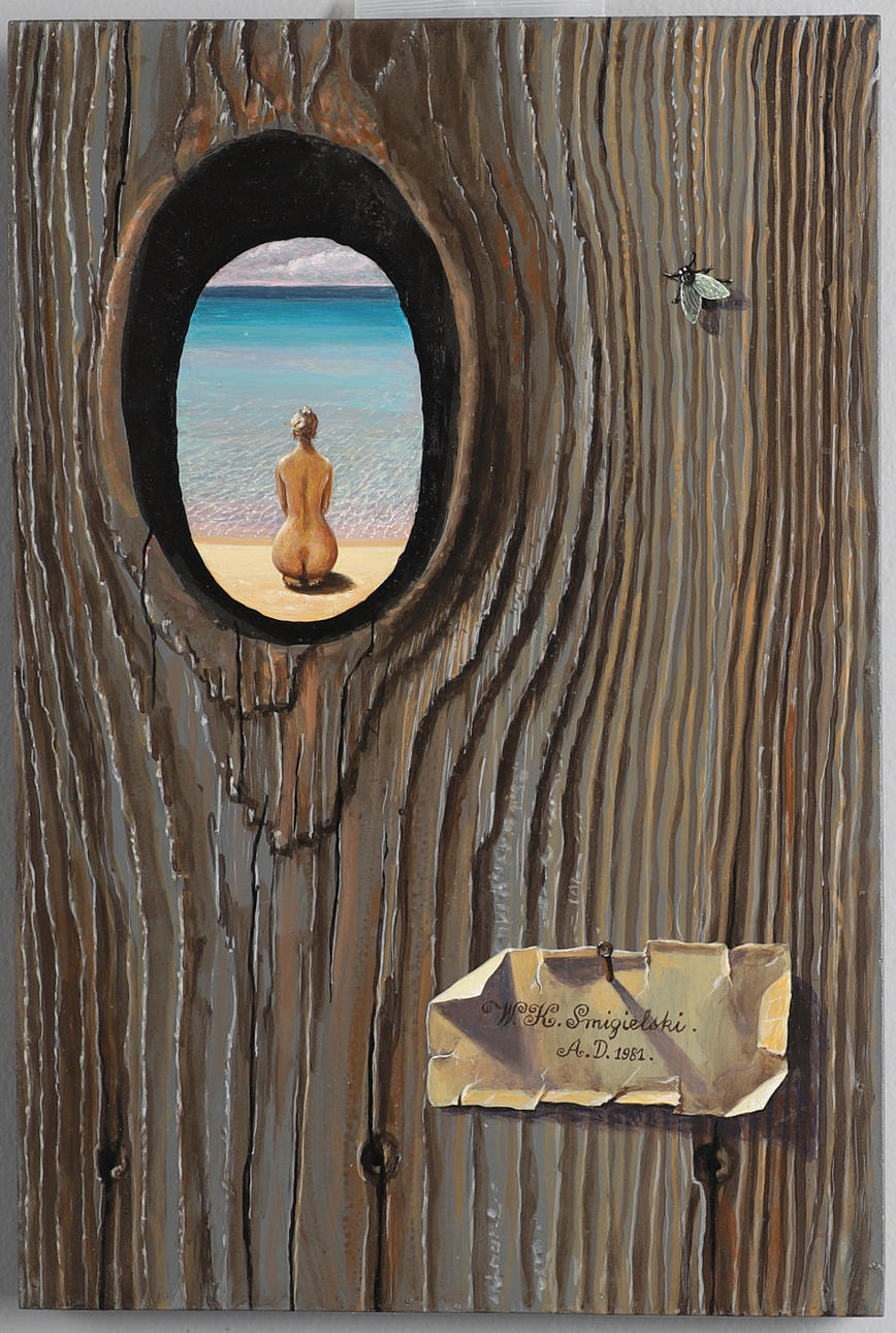 KONRAD SMIGIELSKI (1908-1999). TROMPE L'OEIL: NUDE ON A BEACH.