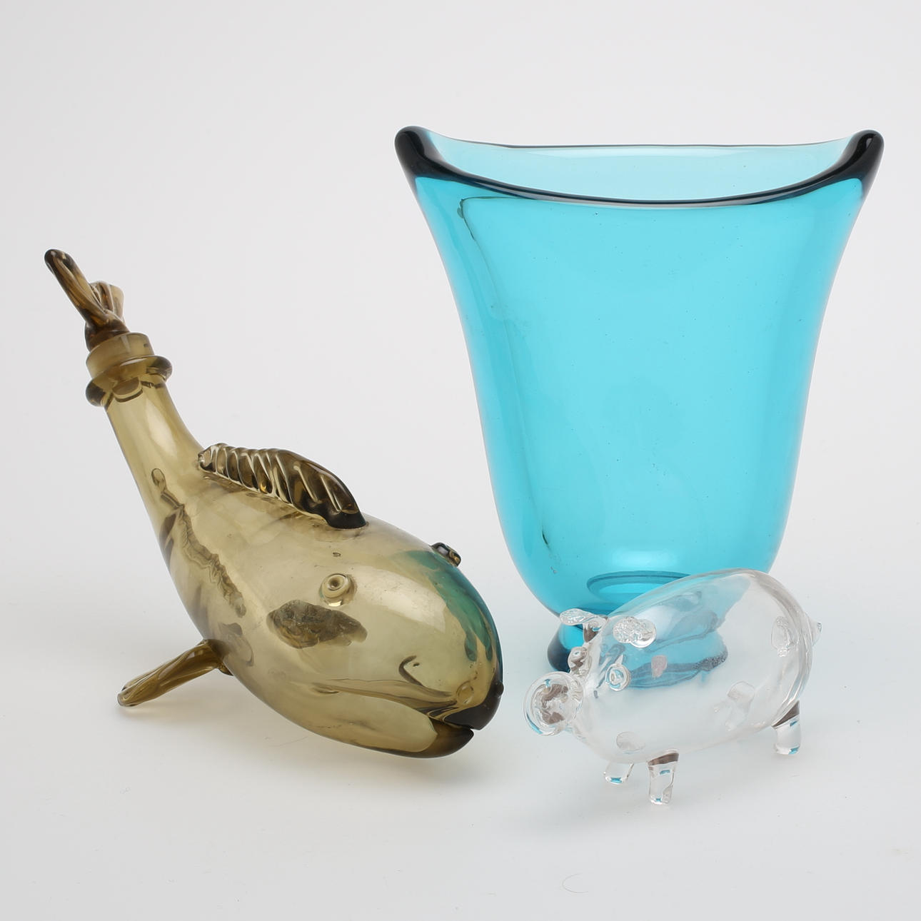 VAS, Sven Palmqvist, Orrefors, signerad, KARAFF "fyllefisk" samt GRIS, glas.