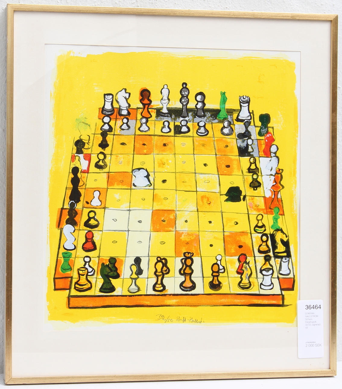 STAFFAN HALLSTRÖM. Chess. Color lithograph, 32/50, signed.