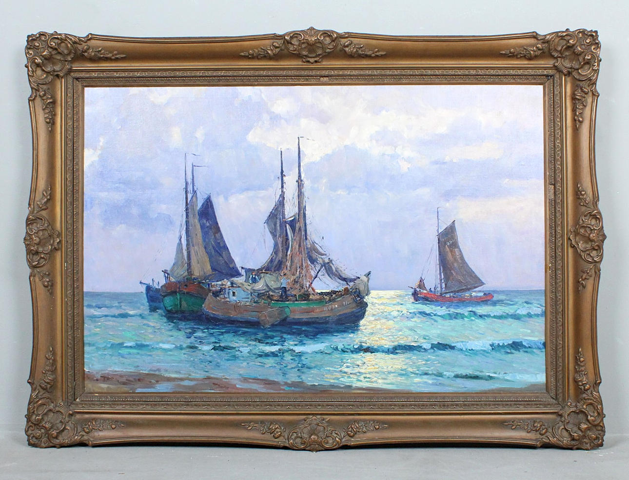 GEORG HAMBÜCHEN. 'Segelschiffe', Öl auf Leinwand.