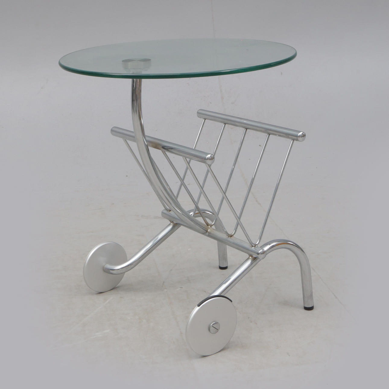 SOFFBORD, glas/metall, på hjul.