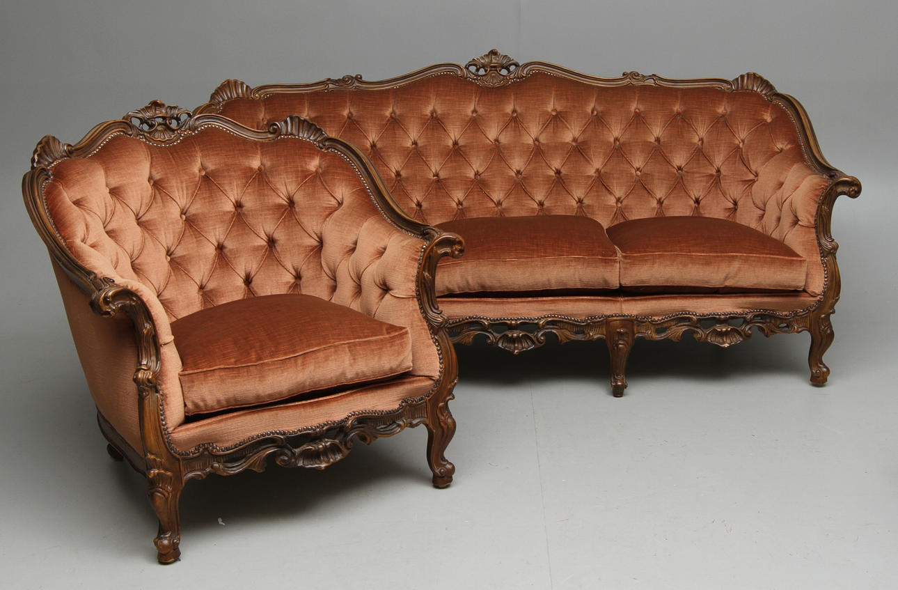 SOFFA och FÅTÖLJ, nyrokokostil, 1900-tal.