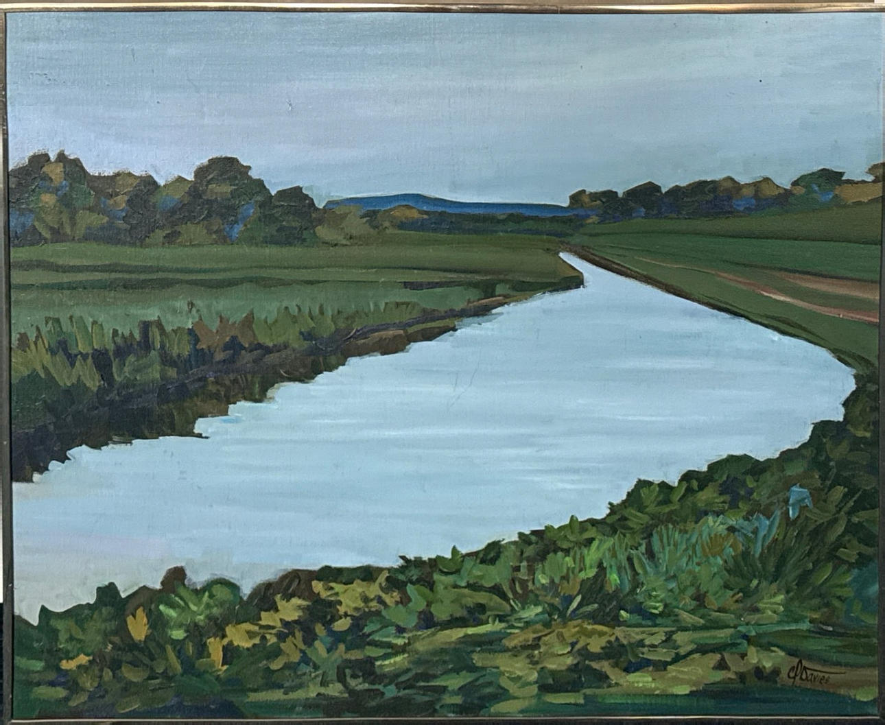 CATHERINE J DAVIES. FRAMED OIL ON CANVAS.