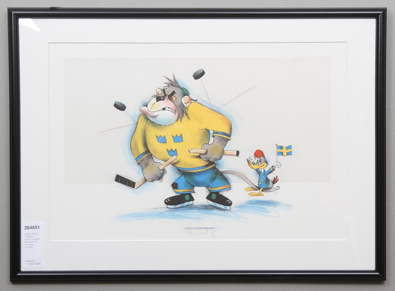 LASSE ÅBERG. "Idrottens svans". Litografi. Signerad och numrerad 231/300.